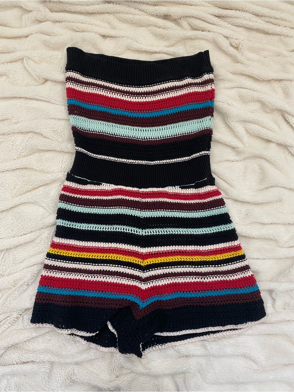Urban Outfitters Multicolor Striped Knit Romper - Black, Red, Yellow, Teal